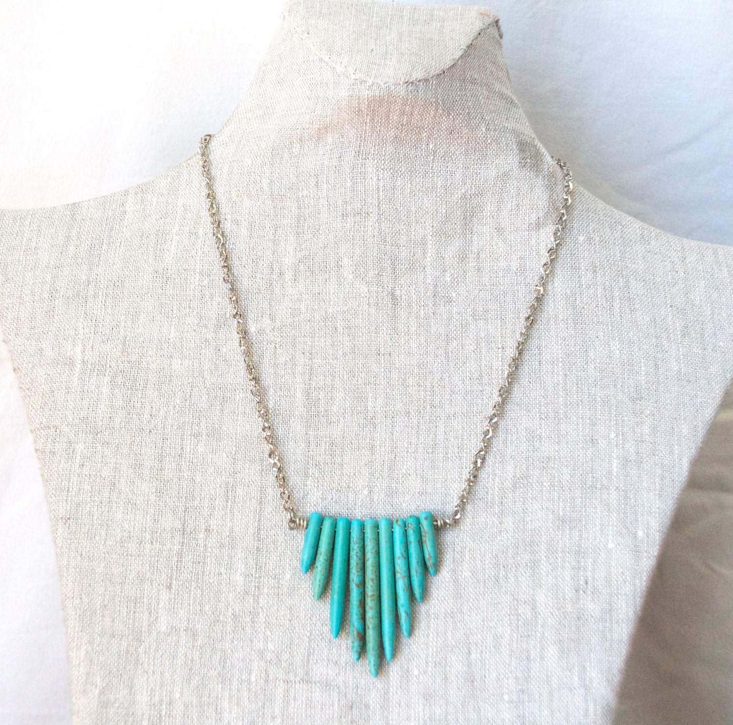 Turquoise necklace - long necklace inspired by Native American necklace blue geometric,  tribal necklace,statement necklace