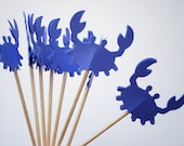 24 Bright Blue Crab Party Picks, Cupcake Toppers, Food Picks, Toothpicks, Drink Picks - No466