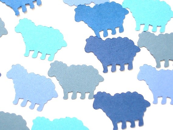 100 Mixed Blue Sheep die cut punch confetti scrapbooking embellishments - No846