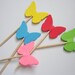 24 Yellow Pink Blue Green Red Small Classic Butterfly Party Picks, Cupcake Toppers, Food Picks, Toothpicks, Drink Picks - No555