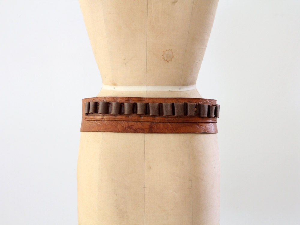1960s Leather Belt // Ammunition Belt // Vintage Leather Ammo
