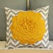 Gray Chevron stripe felt flower pillow cover. 18x18