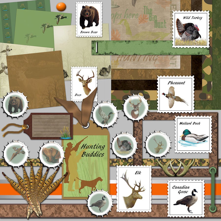 12 x 12 Digital Scrapbook Kit Hunting by GrannyGator on Etsy