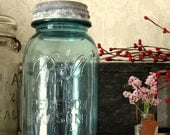 Perfect Blue Mason Jar Quart Size w/ Zinc Lid - Rustic, Vintage, Natural Wedding Centerpiece