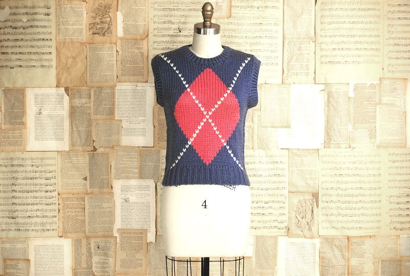 vintage 80s argyle sweater vest s