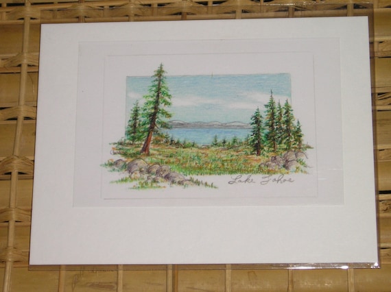 Lake Tahoe California in Colored Pencil ACEO print by Carla Garloff