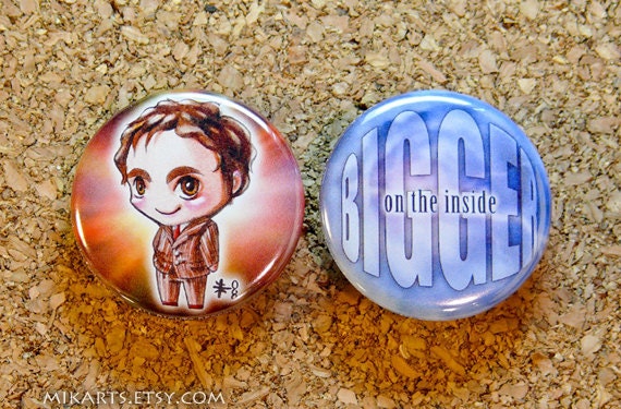 Chibi Doctor Who Bigger on the Inside Pin-back Button Set