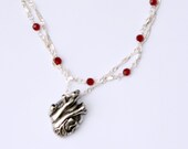 Anatomical Heart Necklace with Garnet Crystal chain