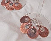 Copper and Fine Silver Double Disc Wine Charms Set of Eight Handmade