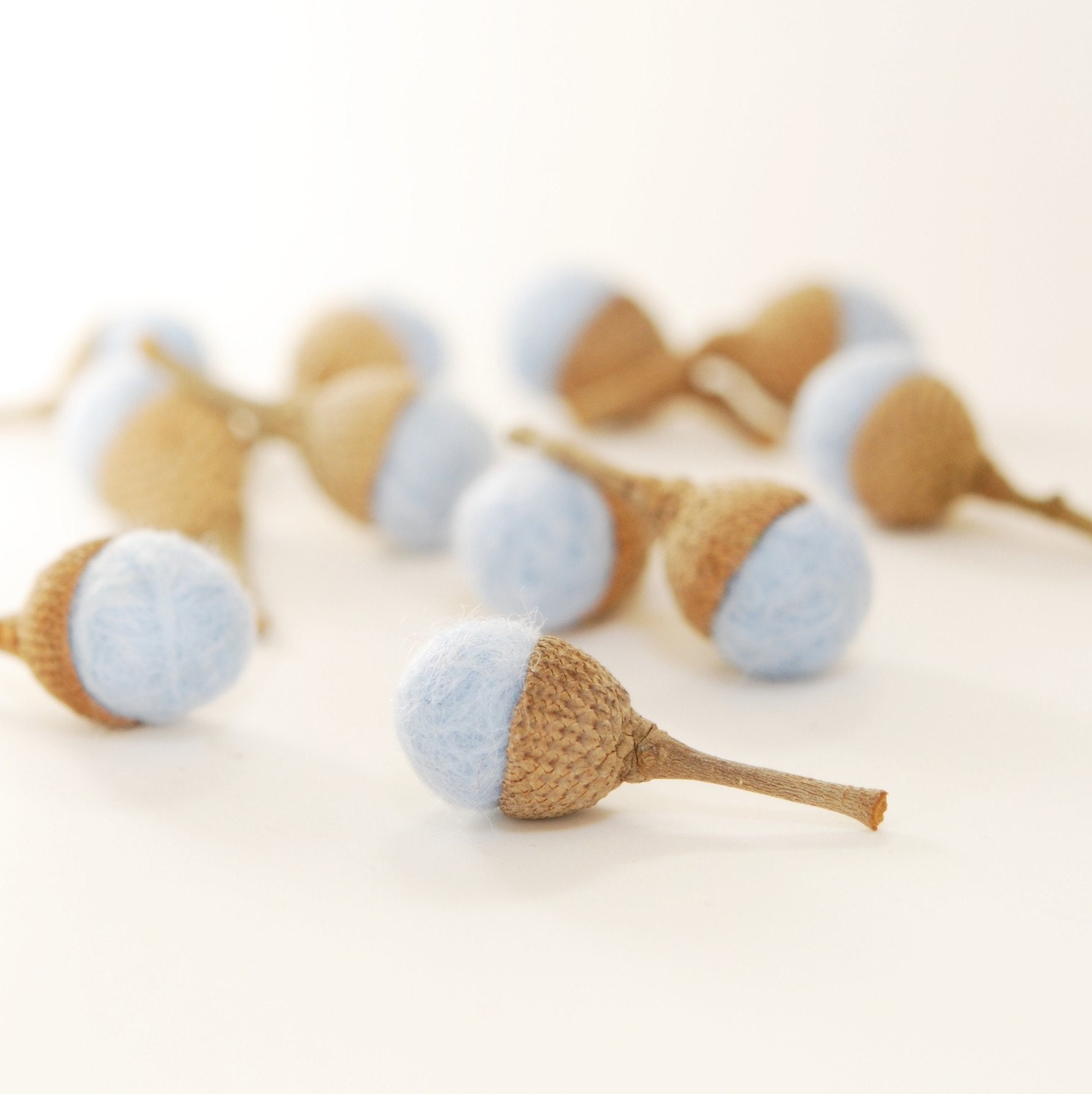 Felted Acorns, 10 icy blue woodland decor natural eco friendly