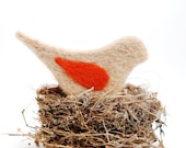 Needle Felted Bird, tan brown oatmeal beige rust orange whimsical ecofriendly decor