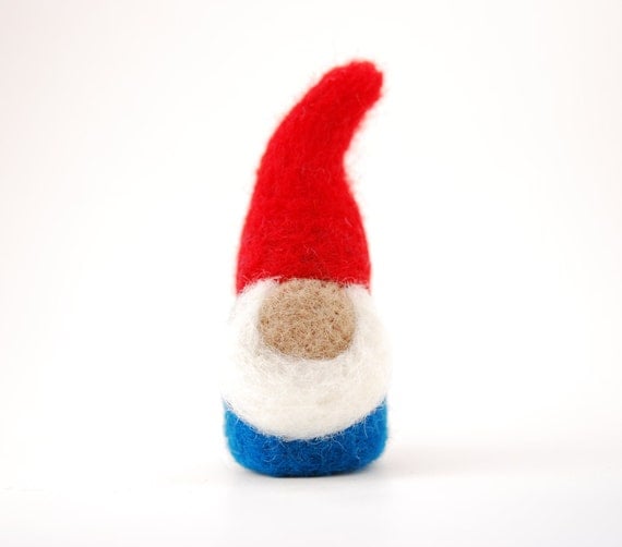 Needle Felted Gnome, blue red white elf tomten garden decor unisex children adult