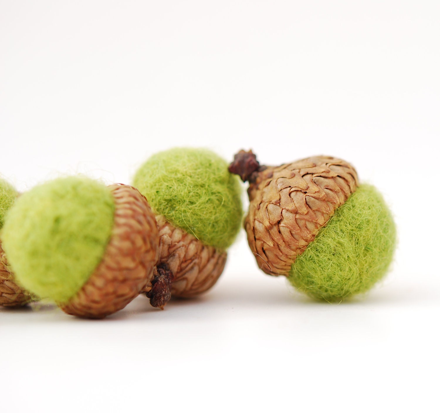 Felted Acorns, lime green citrus chartreuse  decor ecofriendly moss gift guide under 20 unisex