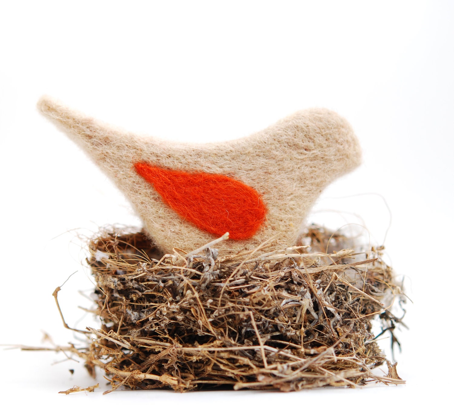 Needle Felted Bird, tan brown oatmeal beige rust orange whimsical ecofriendly decor