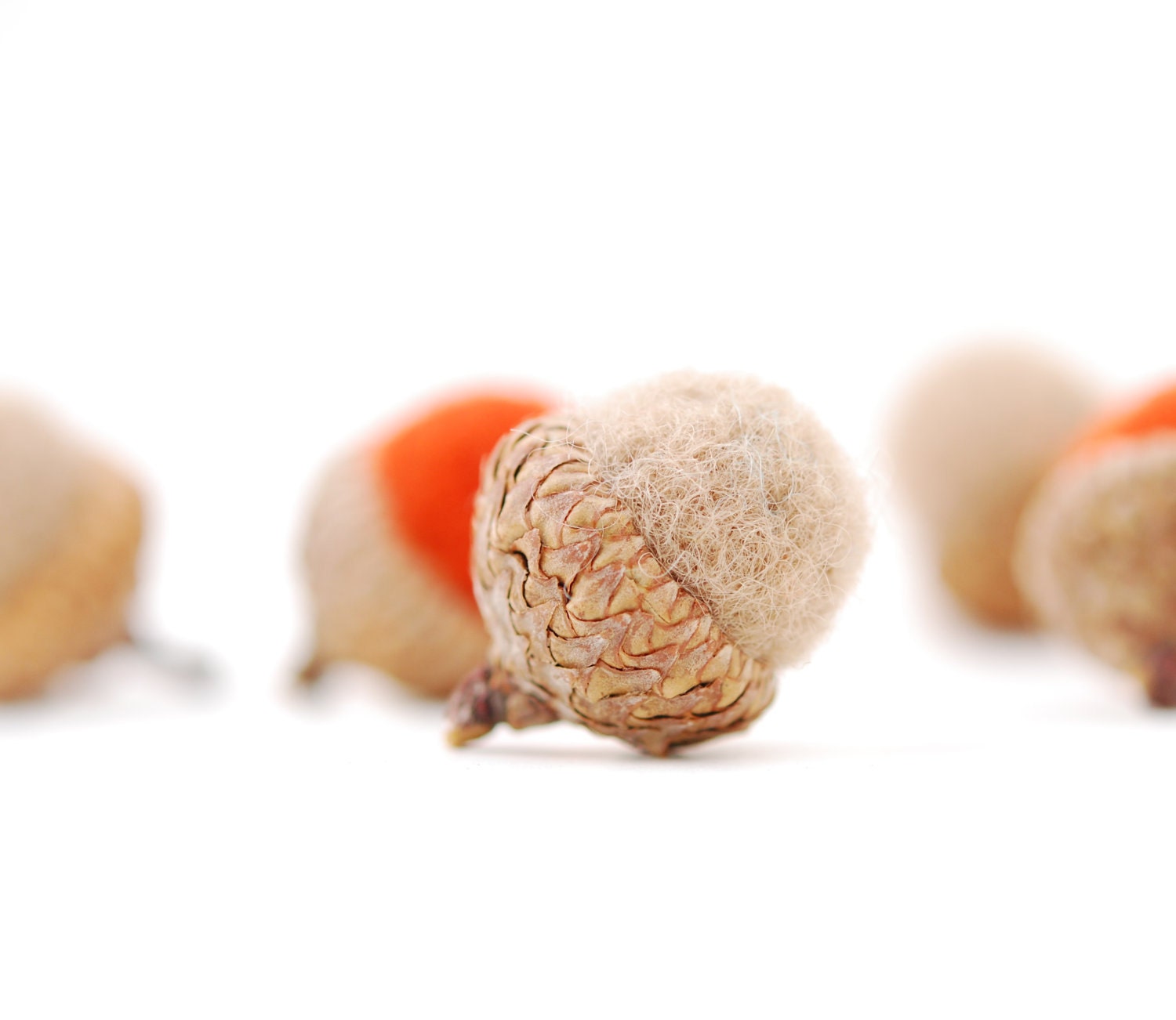 Felted Acorns, fall autumn festive acorn tan orange mix decor thanksgiving halloween