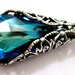Victorian necklace, Swarovski crystal ocean blue necklace, Blue green necklace, Sterling silver aqua teal peacock necklace