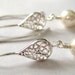 White pearl earrings, Sterling Silver, Swarovski pearl earrings, Silver filigree earrings, Wedding jewelry, Bridesmaid pearl earrings
