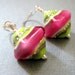 Pink green earrings, Sterling silver, Lime green fuschia pink lampwork earrings, Handmade jewelry