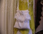 White Lace Purse, shabby cottage style, embroidered cotton fabric, frilly ruffled lace SMALL