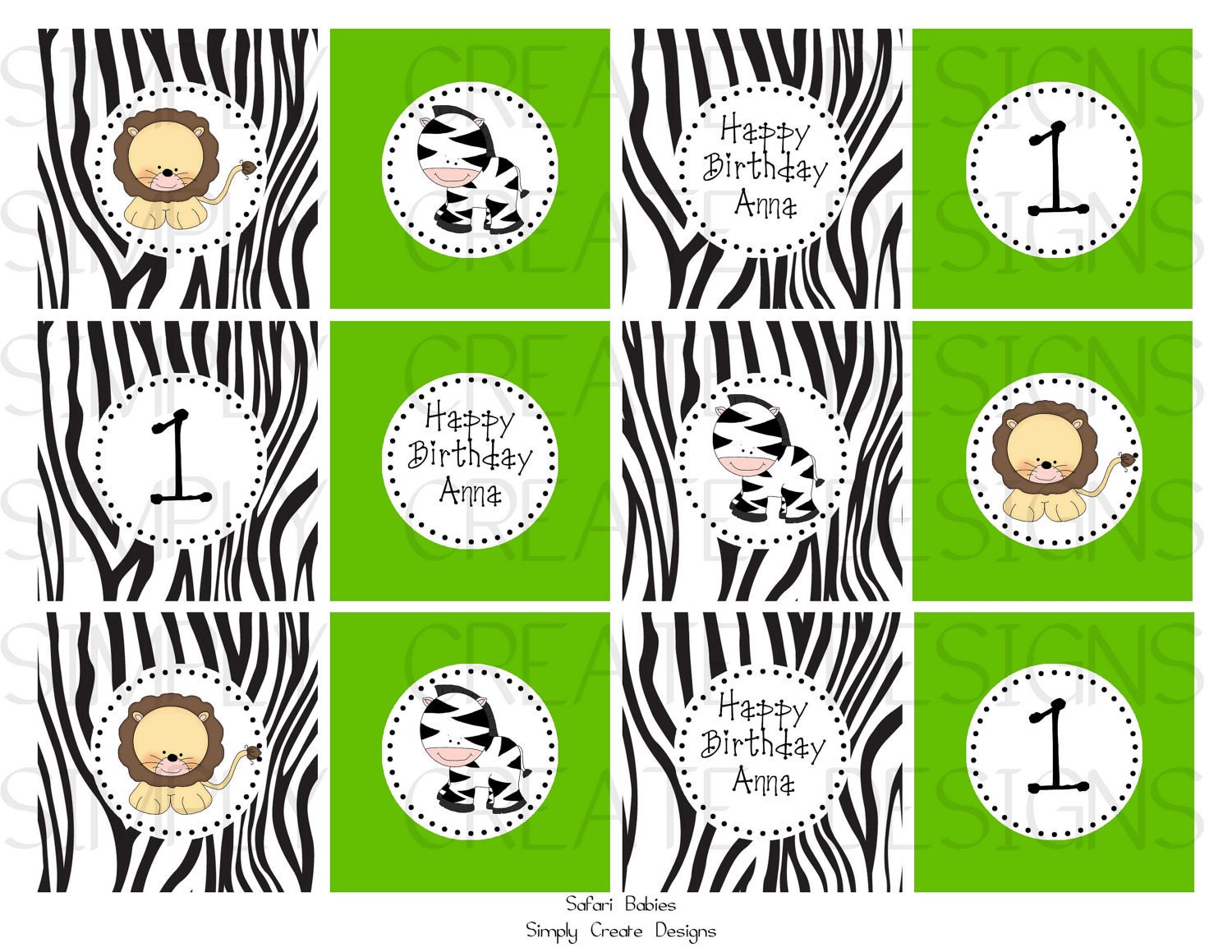 Jungle Safari Zebra DIY Cupcake Topper DIGITAL file 8.5x11 jpeg Personalized DIGITAL File Il_170x135