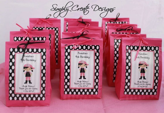 Pirate Favor Tag Pink Girl DIGITAL FILE 4x6 Jpeg Digital File Personalized Il_570xn