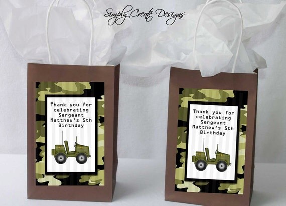 Army Party Favor Tag Camo DIGITAL FILE 4x6 Jpeg Digital File Personalized Il_570xn