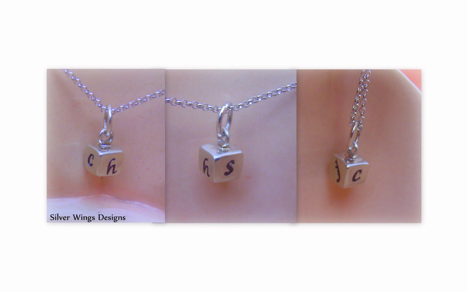 Personalized Sterling silver initial cube pendant