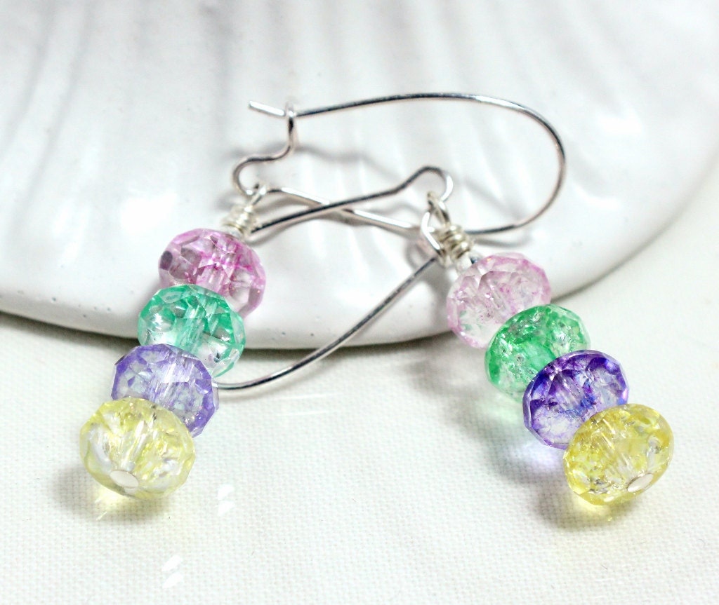 Ice Flake Quartz Earrings, Pastel Colors