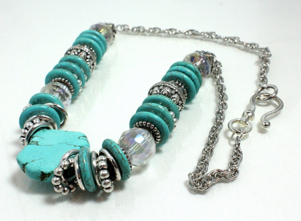 Turquoise and Crystal Chunky Necklace