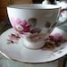 Royal Vale Fine Bone China English Vintage Teacup & Saucer Set - Wild Roses with gilt trim