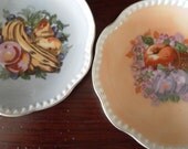 Vintage TWO Gold Edged and Fluted Trimmed Romantic fruit images  Plate Dish or Wall Decor