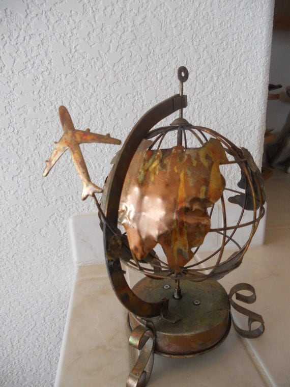 Vintage Copper Music Box Earth Globe And Airplane by PurpleSkye28