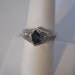 Estate Petite Art Deco Style Marquise Sapphire & Diamonds 14k White Gold Ring