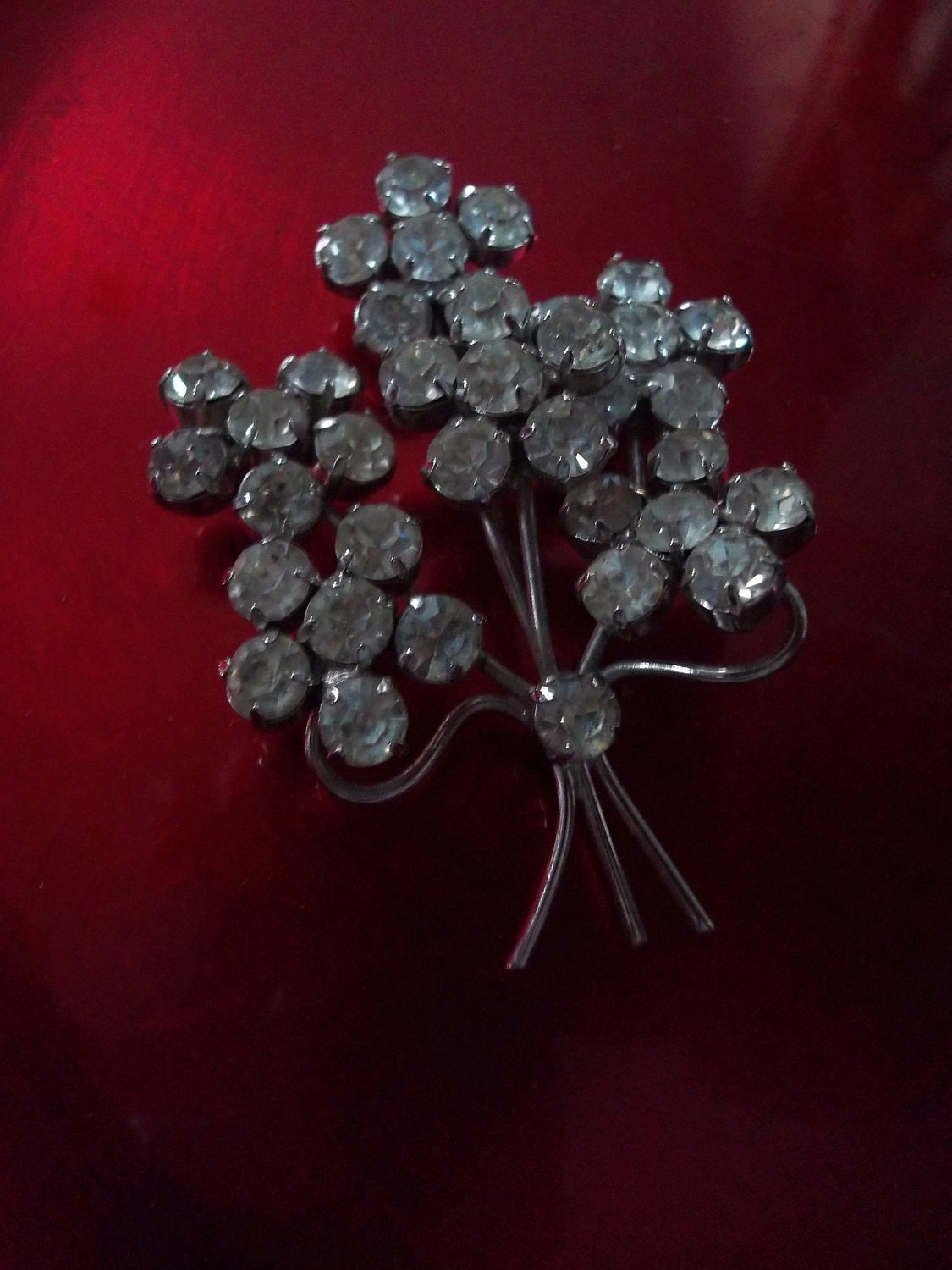 Vintage Retro Diamante Brooch Floral Rhinestones 60s Atomic silvertone Xmas Gift