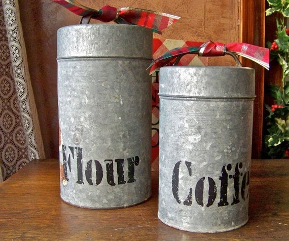 Tin Canisters Flour and Coffee