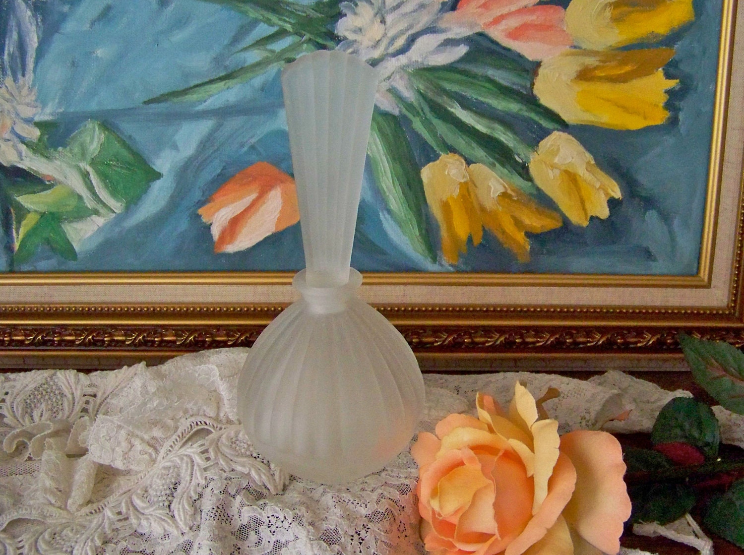 Vintage Frosted Glass Perfume Bottle