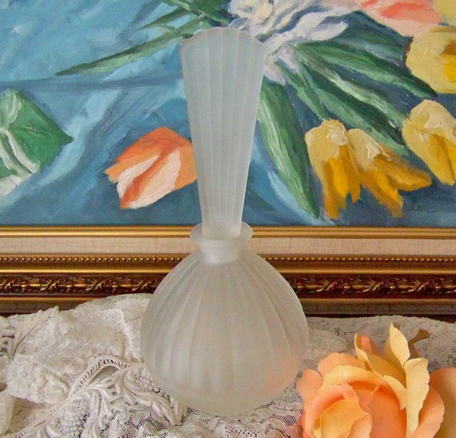 Vintage Frosted Glass Perfume Bottle