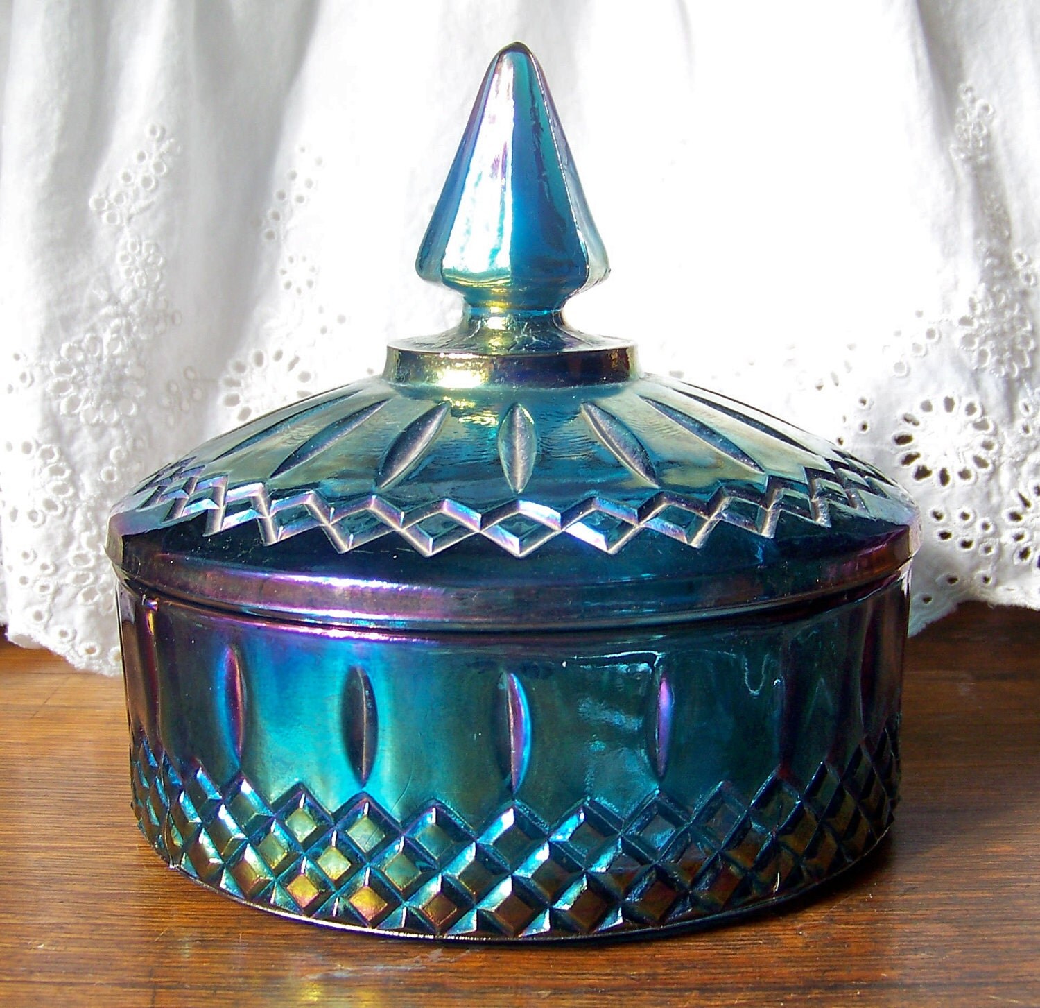 Vintage Blue Carnival Glass Candy Dish Indiana by cynthiasattic