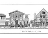 Pittsford, New York, Main Street, ink drawing print