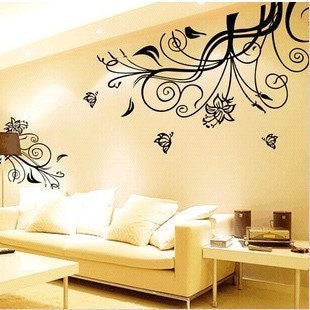 plants wall decal- vinyl wall sticker art deco floral butterfly
