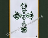 Irish Celtic Cross Print Plaque 8" x 10" Double Mat