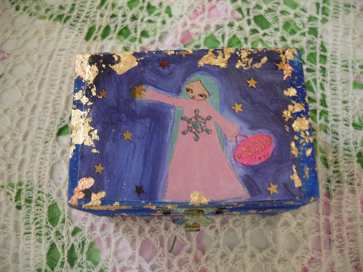 The Star Collector- mixed media wooden box/keepsafe/treasure box/jewelry case/cards case