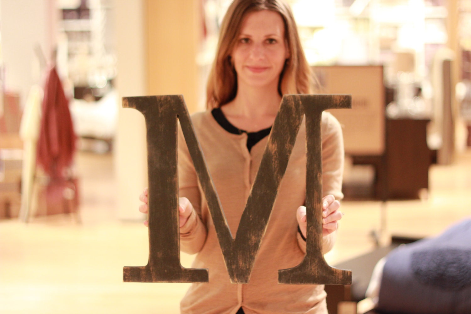 Customizable Typography Painted Letter Art LARGE 15 inch Color of Your Choice Vintage Style
