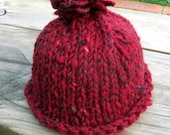 Cute chunky wool knit baby Pom Pom Beanie - dark red