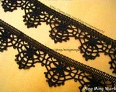 Black Cotton Embroidered Lace - 2 Yards Blcak Cotton Star Flower Embroidered Lace Trim