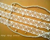 Cotton Embroidered Lace Trim- 4 Yards Ivory CirrusFlower Lace