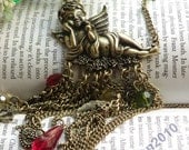 Pretty retro copper angel with wings heart bow arrow rose necklace pendant vintage style
