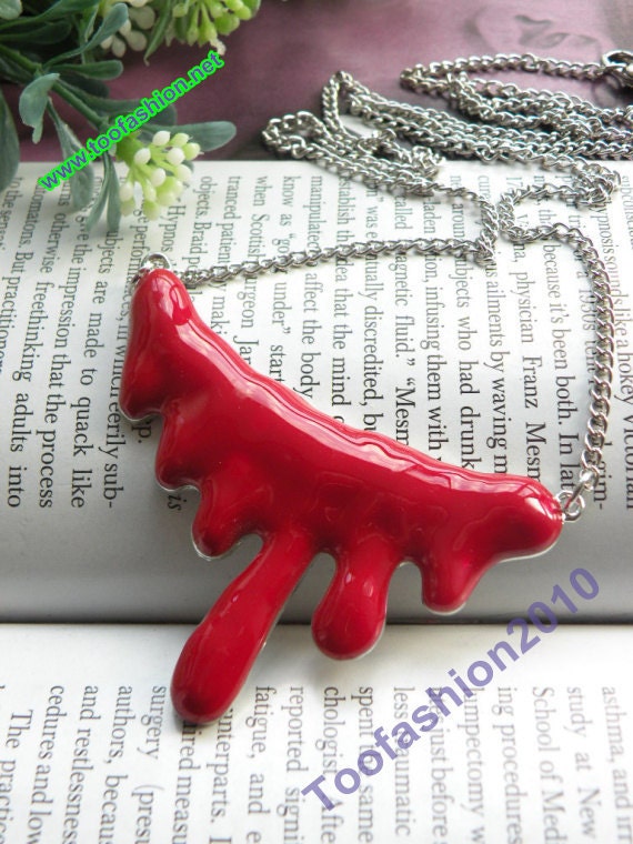 Pretty retro silver red glaze pendant like blood necklace pendant vintage style