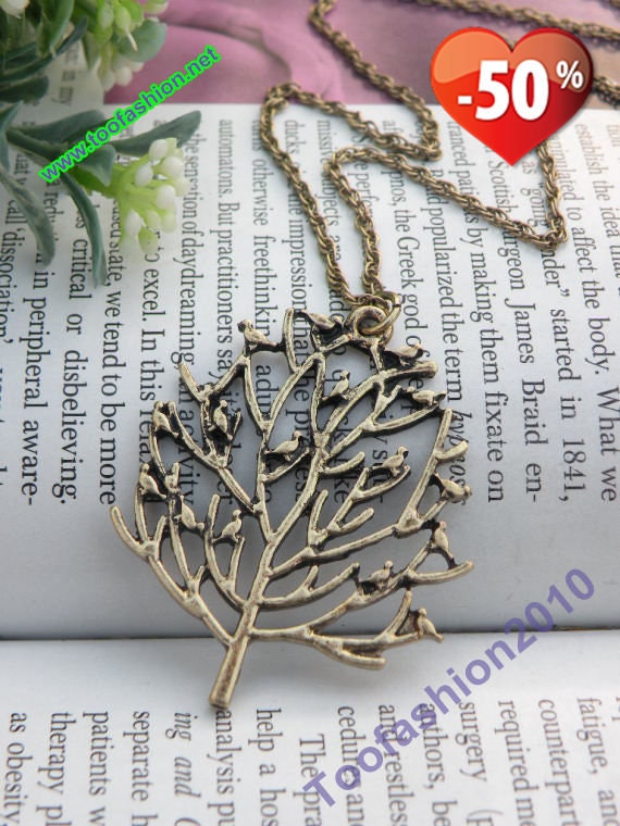Sale - Pretty retro copper tree with birds necklace pendant vintage style