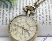 Pretty retro copper round pendant pocket watch necklace vintage style